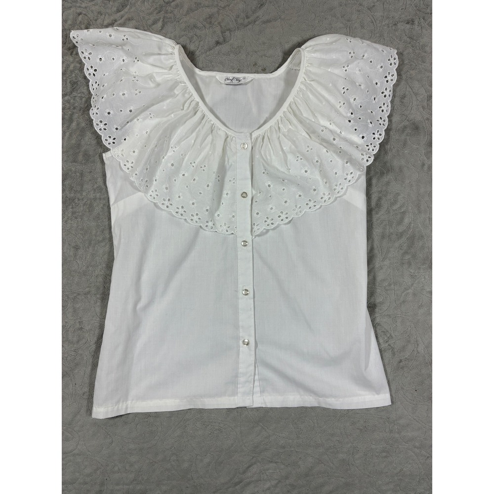 Vintage Eyelet Lace Broderie Anglaise Top Size S Victorian Coquette Sleeveless